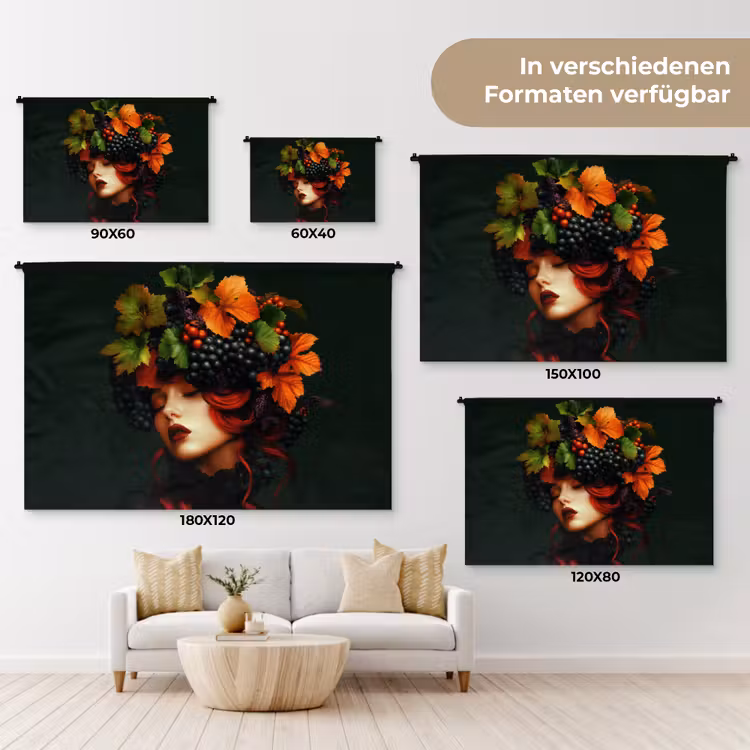 Vrouw - Rood - Groen - Druiven Wandkleed katoen klein -tsfeer8_DE