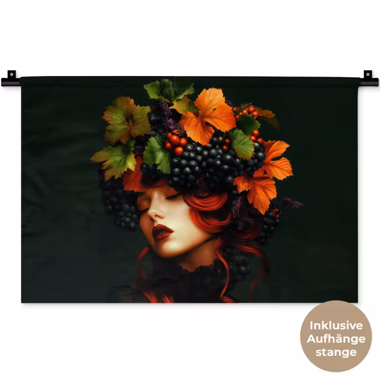 Vrouw - Rood - Groen - Druiven Wandkleed katoen klein -t3d_DE