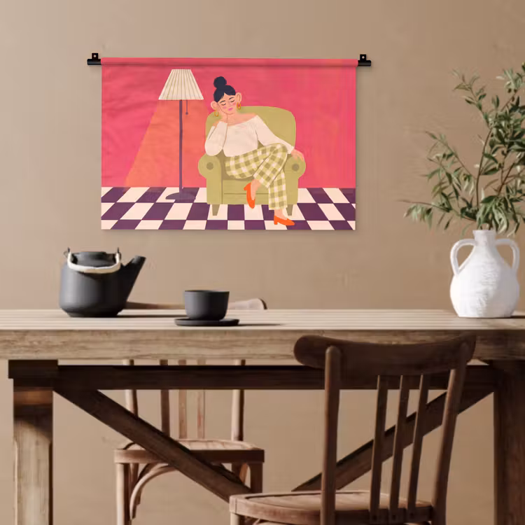 Vrouw - Rust - Interieur - Modern - Kunst Wandkleed katoen klein -sfeer6