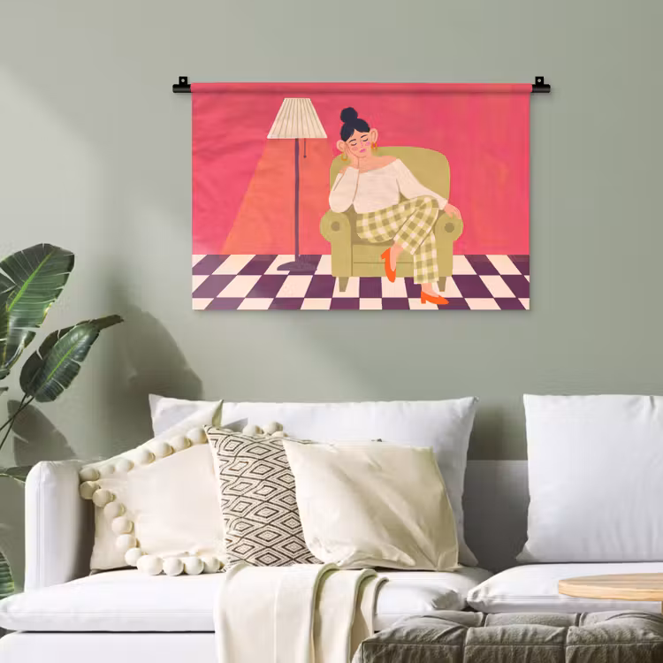 Vrouw - Rust - Interieur - Modern - Kunst Wandkleed katoen klein -sfeer7