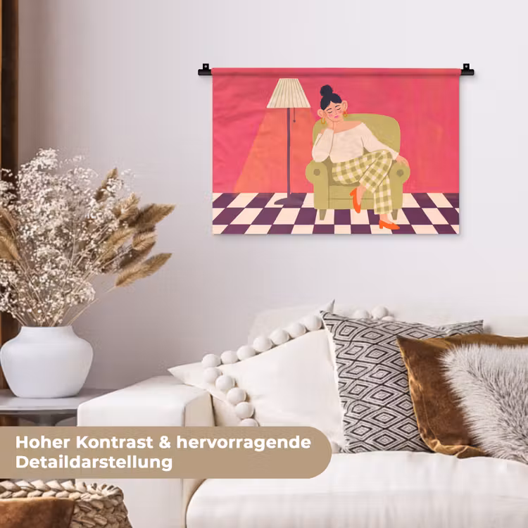 Vrouw - Rust - Interieur - Modern - Kunst Wandkleed katoen klein -tsfeer1_DE