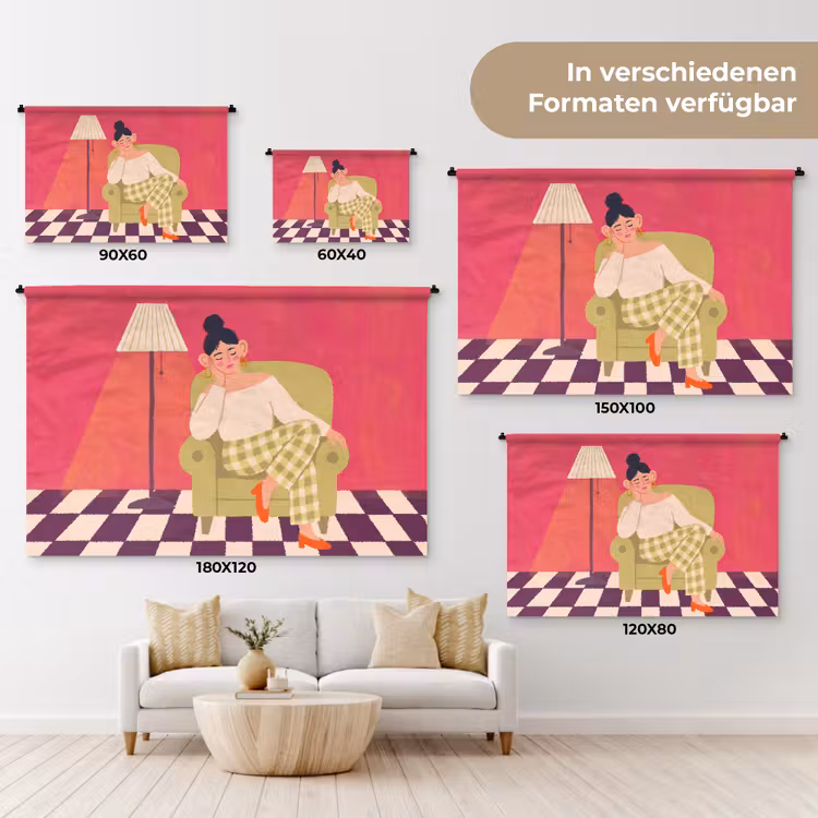 Vrouw - Rust - Interieur - Modern - Kunst Wandkleed katoen klein -tsfeer8_DE