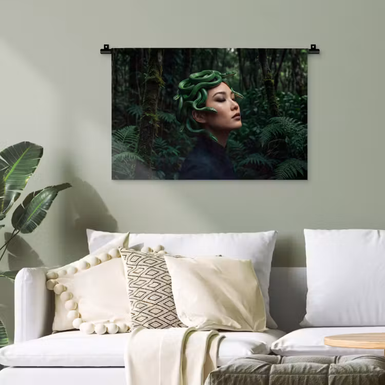 Vrouw - Slang - Natuur - Mystiek - Groen Wandkleed katoen klein -sfeer7