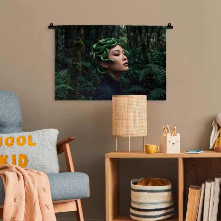 Vrouw - Slang - Natuur - Mystiek - Groen Wandkleed katoen klein -wsfeer4_kind