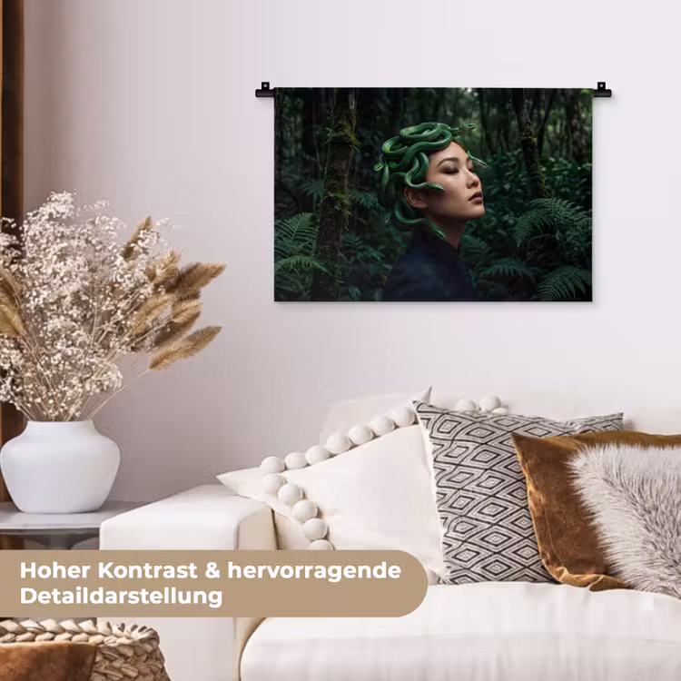 Vrouw - Slang - Natuur - Mystiek - Groen Wandkleed katoen klein -tsfeer1_DE