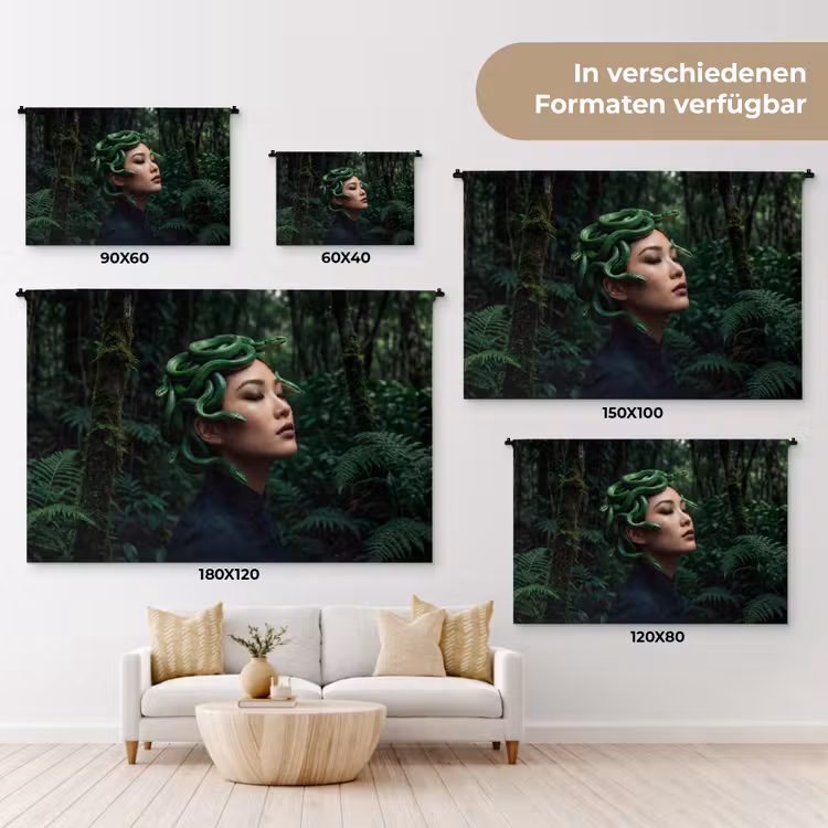 Vrouw - Slang - Natuur - Mystiek - Groen Wandkleed katoen klein -tsfeer8_DE