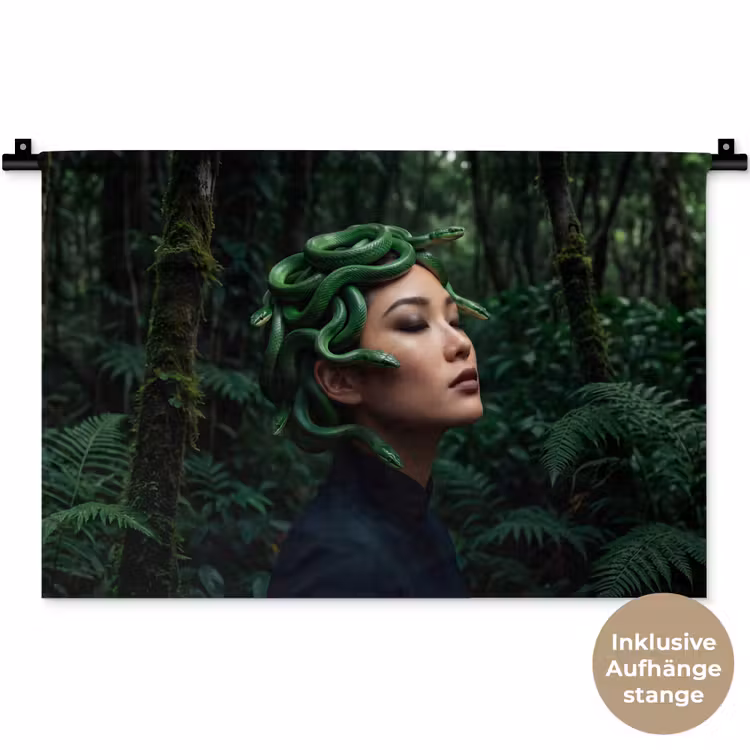 Vrouw - Slang - Natuur - Mystiek - Groen Wandkleed katoen klein -t3d_DE