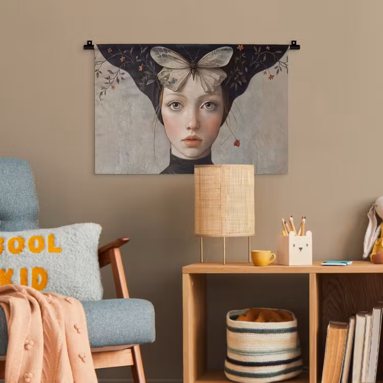 Woman - Butterfly - Art - Classic - Muted Wandkleed katoen klein -wsfeer4_kind