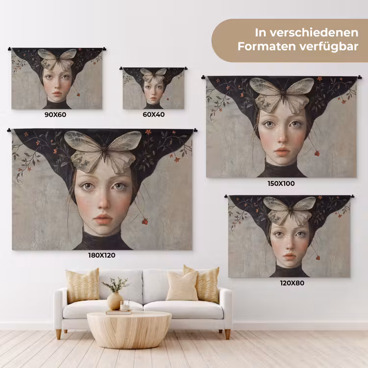 Woman - Butterfly - Art - Classic - Muted Wandkleed katoen klein -tsfeer8_DE
