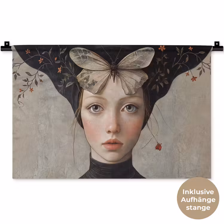 Woman - Butterfly - Art - Classic - Muted Wandkleed katoen klein -t3d_DE