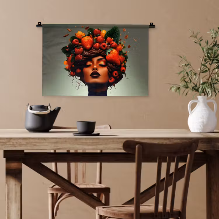 Vrouw - Chocolade - Frambozen - Aardbeien - Koekjes Wandkleed katoen klein -sfeer6