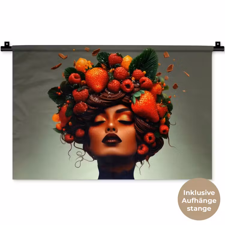 Vrouw - Chocolade - Frambozen - Aardbeien - Koekjes Wandkleed katoen klein -t3d_DE