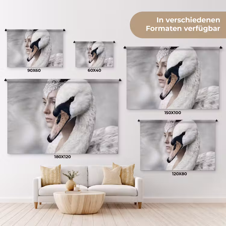 Vrouw - Zwaan - Wit Wandkleed katoen klein -tsfeer8_DE