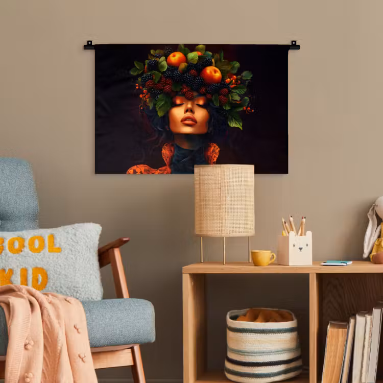 Vrouw - Zwart - Bessen - Bramen - Appels Wandkleed katoen klein -wsfeer4_kind