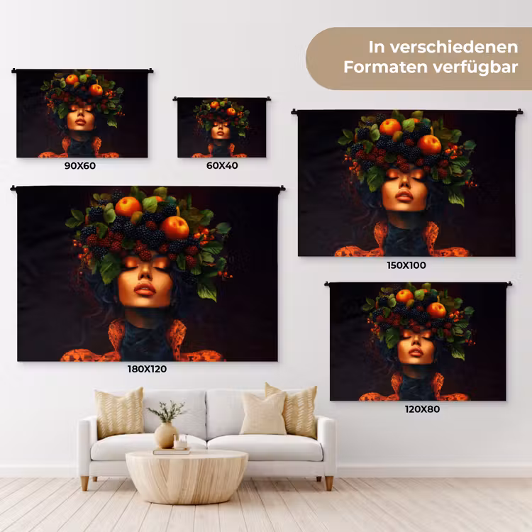 Vrouw - Zwart - Bessen - Bramen - Appels Wandkleed katoen klein -tsfeer8_DE