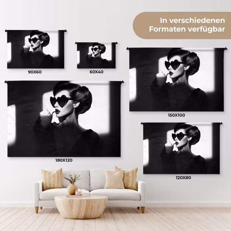 Vrouw - Zwart - Hart Wandkleed katoen klein -tsfeer8_DE
