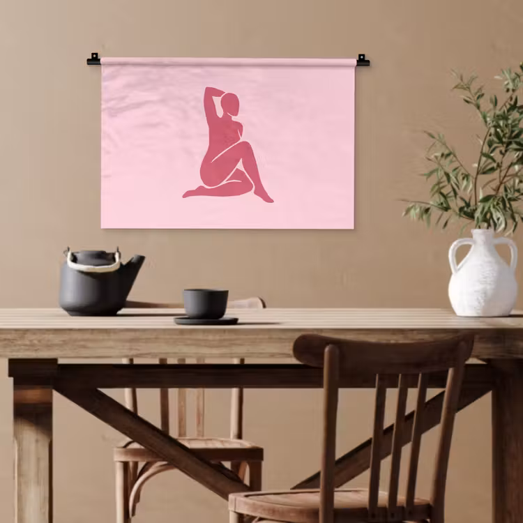 Vrouw - Silhouet - Abstract - Modern - Roze Wandkleed katoen klein -sfeer6