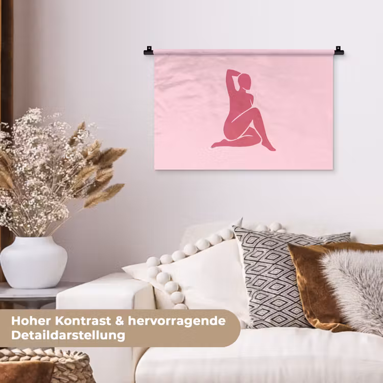 Vrouw - Silhouet - Abstract - Modern - Roze Wandkleed katoen klein -tsfeer1_DE