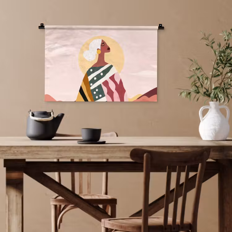 Vrouw - Zon - Kleurrijk Wandkleed katoen klein -sfeer6