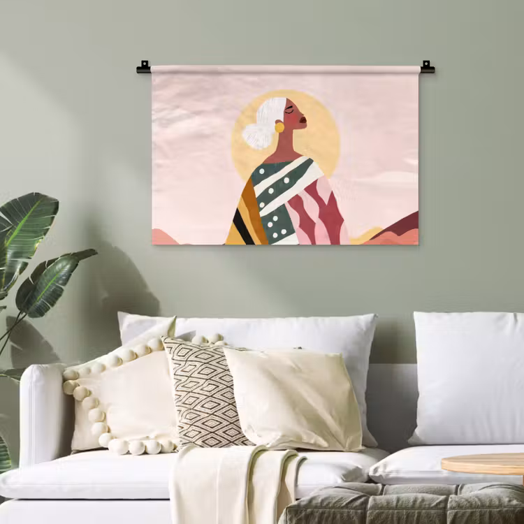 Vrouw - Zon - Kleurrijk Wandkleed katoen klein -sfeer7