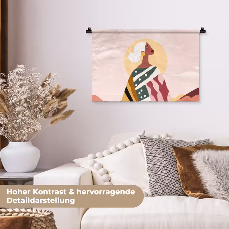 Vrouw - Zon - Kleurrijk Wandkleed katoen klein -tsfeer1_DE