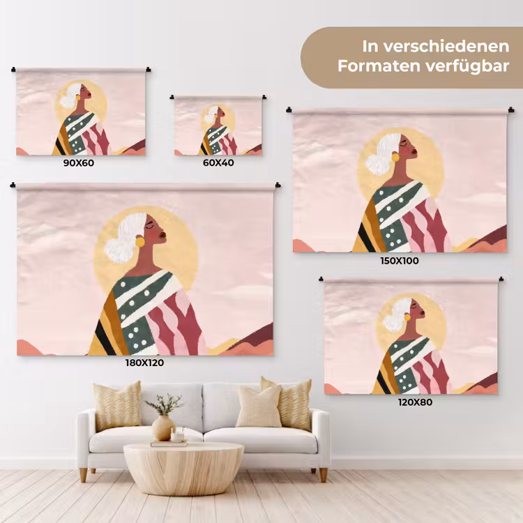 Vrouw - Zon - Kleurrijk Wandkleed katoen klein -tsfeer8_DE
