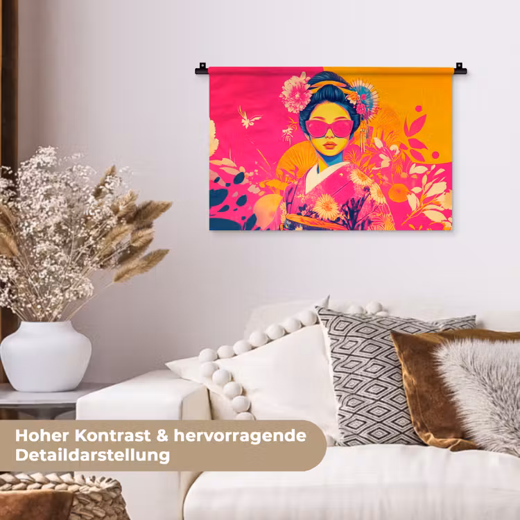 Vrouw - Zonnebril - Abstract - Oranje Wandkleed katoen klein -tsfeer1_DE
