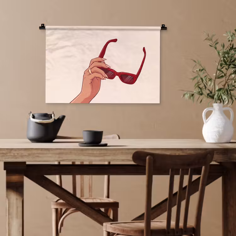 Vrouw - Zonnebril - Mode - Rood - Illustratie Wandkleed katoen klein -sfeer6