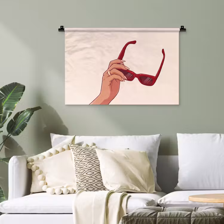 Vrouw - Zonnebril - Mode - Rood - Illustratie Wandkleed katoen klein -sfeer7