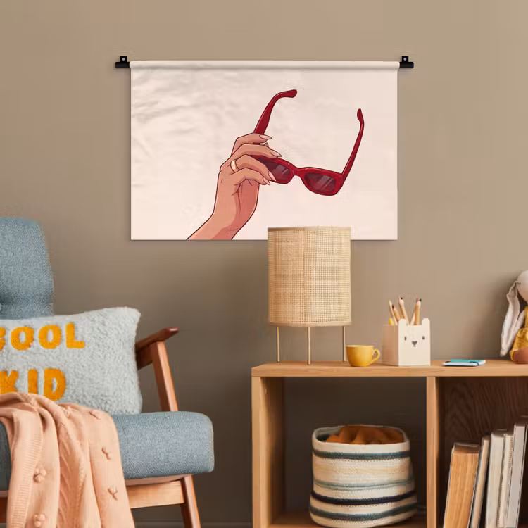 Vrouw - Zonnebril - Mode - Rood - Illustratie Wandkleed katoen klein -wsfeer4_kind