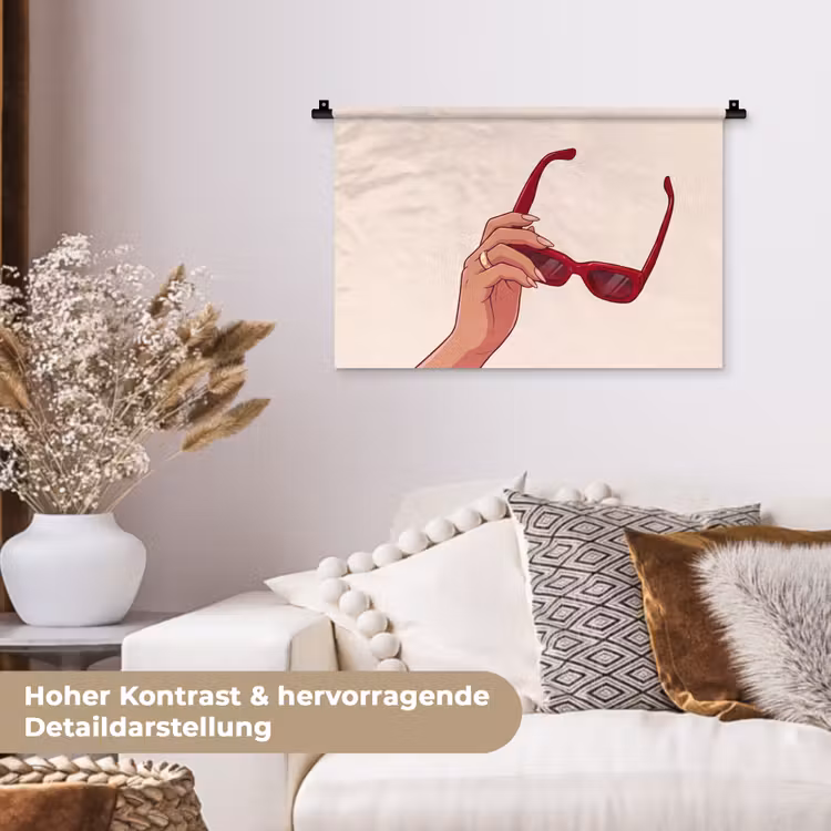 Vrouw - Zonnebril - Mode - Rood - Illustratie Wandkleed katoen klein -tsfeer1_DE