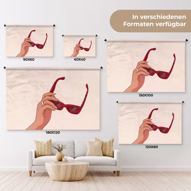 Vrouw - Zonnebril - Mode - Rood - Illustratie Wandkleed katoen klein -tsfeer8_DE