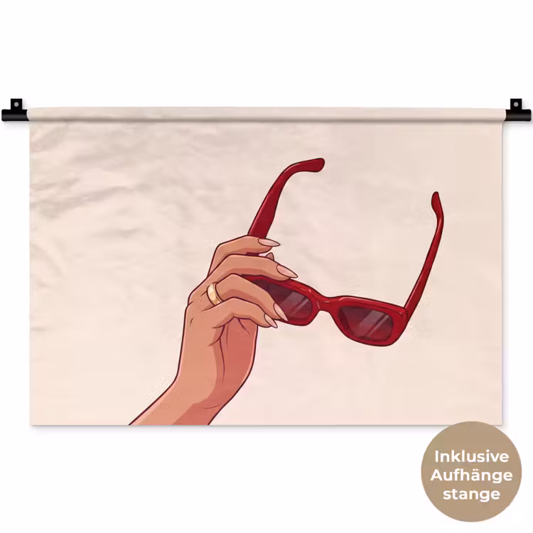 Vrouw - Zonnebril - Mode - Rood - Illustratie Wandkleed katoen klein -t3d_DE