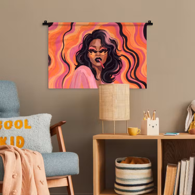Vrouw - Zonnebril - Modern - Portret - Oranje Wandkleed katoen klein -wsfeer4_kind