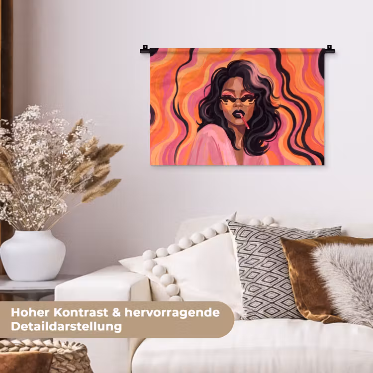 Vrouw - Zonnebril - Modern - Portret - Oranje Wandkleed katoen klein -tsfeer1_DE