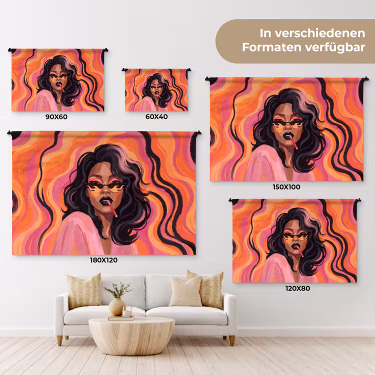 Vrouw - Zonnebril - Modern - Portret - Oranje Wandkleed katoen klein -tsfeer8_DE