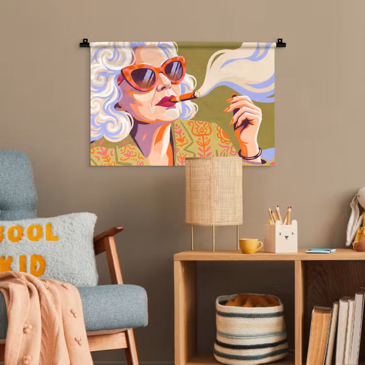 Vrouw - Zonnebril - Portret - Modern - Kleurrijk Wandkleed katoen klein -wsfeer4_kind