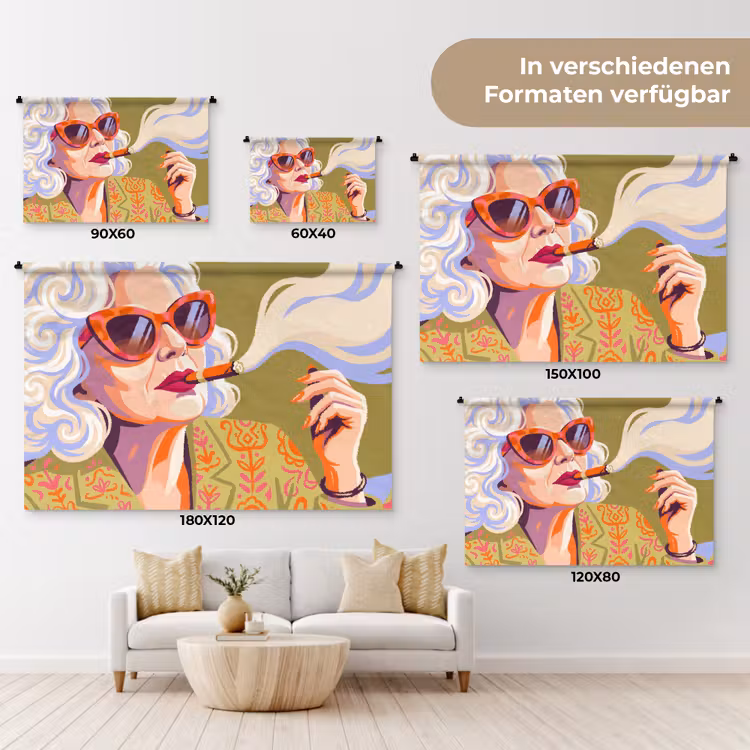 Vrouw - Zonnebril - Portret - Modern - Kleurrijk Wandkleed katoen klein -tsfeer8_DE