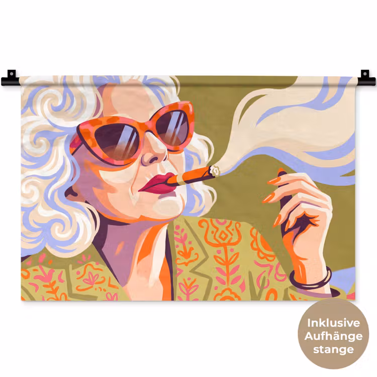 Vrouw - Zonnebril - Portret - Modern - Kleurrijk Wandkleed katoen klein -t3d_DE