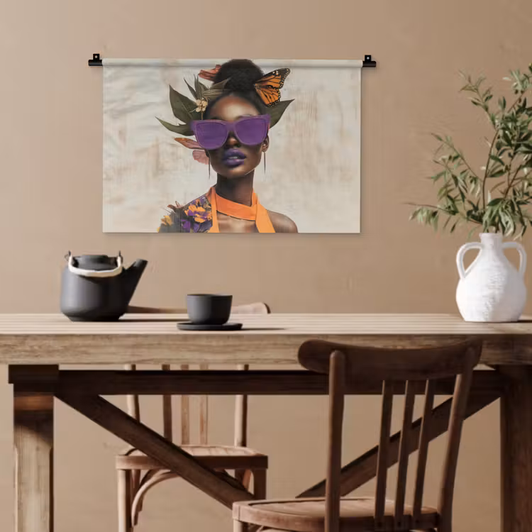 Vrouw - Zonnebril - Vlinder - Bloemen Wandkleed katoen klein -sfeer6