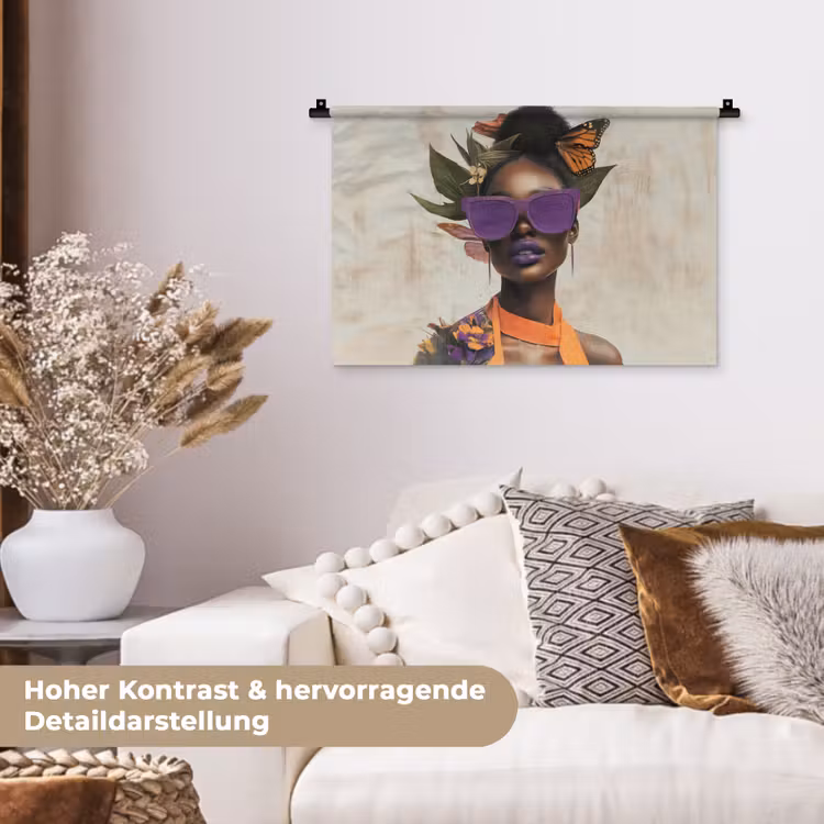 Vrouw - Zonnebril - Vlinder - Bloemen Wandkleed katoen klein -tsfeer1_DE
