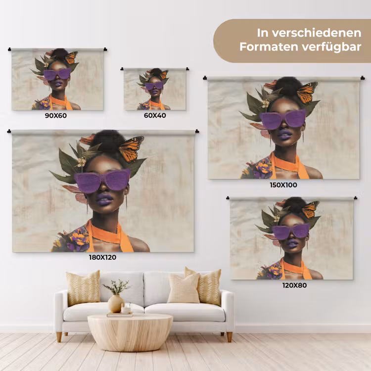 Vrouw - Zonnebril - Vlinder - Bloemen Wandkleed katoen klein -tsfeer8_DE
