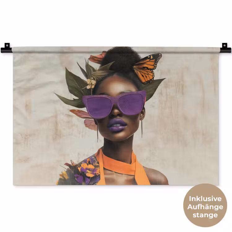 Vrouw - Zonnebril - Vlinder - Bloemen Wandkleed katoen klein -t3d_DE