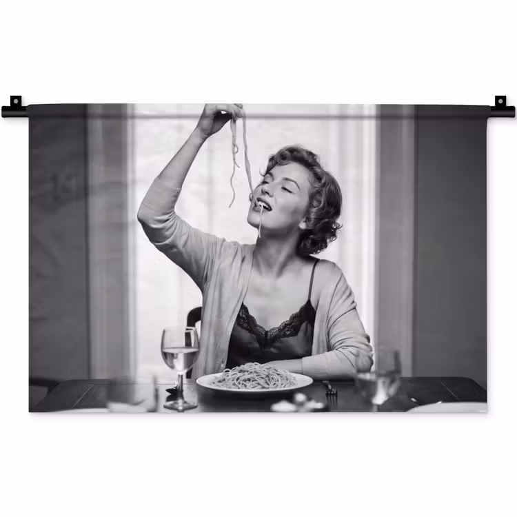 Vrouw - Spaghetti - Zwart - Wit Wandkleed katoen klein -zz3d