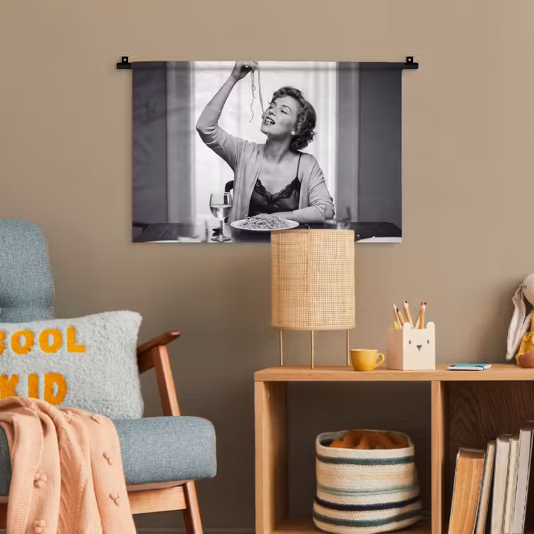 Vrouw - Spaghetti - Zwart - Wit Wandkleed katoen klein -wsfeer4_kind
