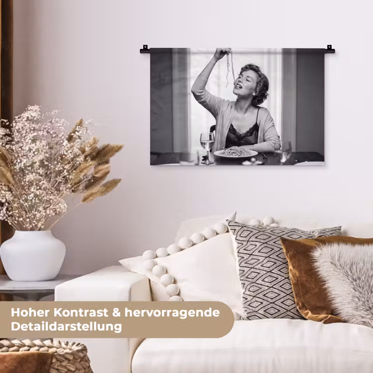 Vrouw - Spaghetti - Zwart - Wit Wandkleed katoen klein -tsfeer1_DE