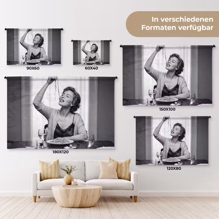 Vrouw - Spaghetti - Zwart - Wit Wandkleed katoen klein -tsfeer8_DE
