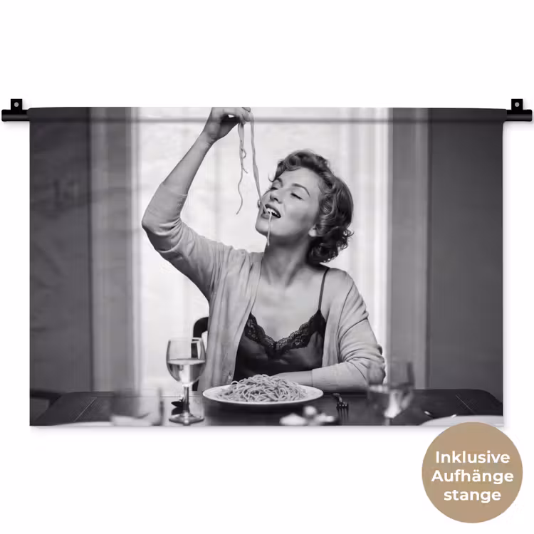 Vrouw - Spaghetti - Zwart - Wit Wandkleed katoen klein -t3d_DE