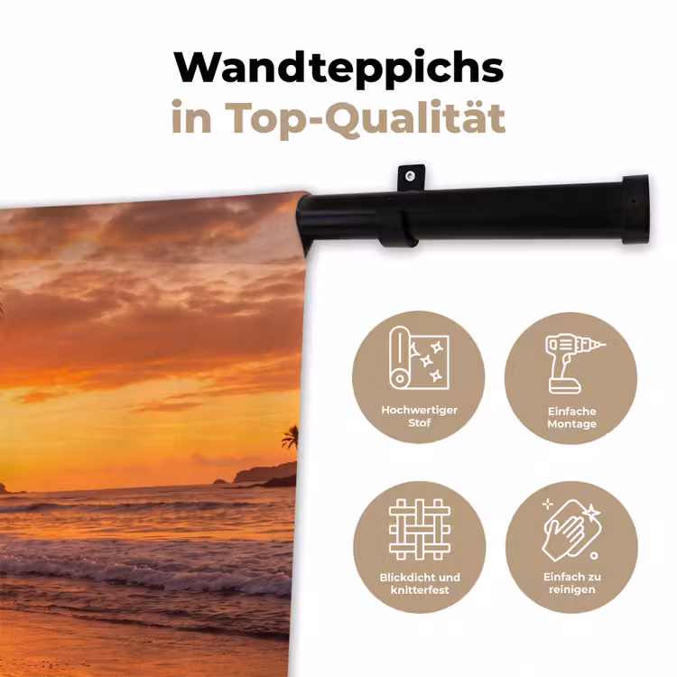 Vrouw - Surfplank - Strand - Zonsondergang - Oranje Wandkleed katoen klein -tsfeer2_DE