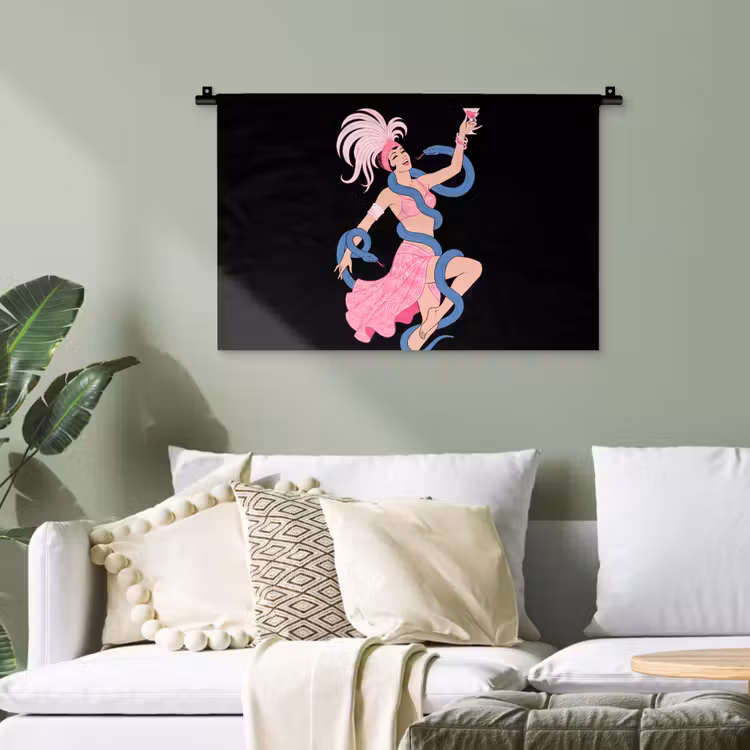 Vrouw - Danseres - Slangen - Art Deco - Roze Wandkleed katoen klein -sfeer7